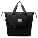 YUXES Large Capacity Folding Travel Bag Foldable Duffel Tote Expandable Weekend Overnight Bag for Women Girls Gym Sports Beach Holdall Luggage Mothers Bags Carry on Multifunctional (Black)