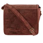 Designer Genuine Leather Handmade Women Ladies Mens Cross Body Unisex Flapover Travel Satchel Crossover Shoulder Bag with Adjustable Strap (Distressed Reddish Brown)