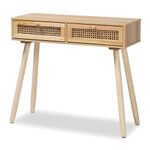 Baxton Studio Maclean Mid-Century Modern Rattan Beige and Natural Brown Finished Wood 2-Drawer Console Table