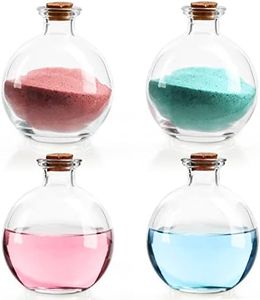 BELLE VOUS Petites Bouteilles en Verre Sphériques (Lot de 4) - Fioles en Verre avec Bouchons en Liège 240 ml - Petit Bocal en Verre pour Art Décoratif Fait Maison, Sel de Bain & Décoration de Mariage