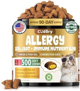 Cat Allergy Relief for Cats, Crunchy & Creamy Chews for Immune & Skin Coat Support – Seasonal Allergies, Itching Relief, Omega 3 & Probiotic Natural Supplement for Cats, Chicken Flavor – 500 Chews