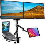 4 arm Height Adjustable Desk Bed Holder Mount Stand for 10 to 17 inch Laptop and Double Monitor(11-27 inc),Compatible with MacBook,Ipad Pro Ipad Air,IPad Mini, Tablets 9 to 13 inch (Black)