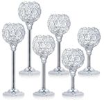 Kehail Crystal Metal Tealight Candlestick, Bling Bowl Candelabras, Tall Crystal Votive Candle Holders Elegant Crystal Candle Centerpiece for Dining Table Wedding Decor (Set of 6, Silver)