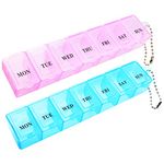 2Pcs Pill Box, Portable Pill Organiser Travel Tablet Box 7 Days Tablet Organiser with Compartments for Medication, Supplements, Vitamins, and Cod Liver Oil(Pink and Blue)