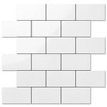 DICOFUN 20-Sheet Polished White Thick PVC Peel and Stick Backsplash, Ceramic Look Subway Tile White Kitchen Backsplash Peel and Stick Wall Tiles