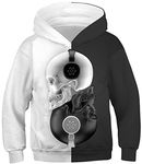 Ocean Plus Boy's Hoodie Multi Coloured Teens Hoodie Kids Long Sleeve Hooded Sweatshirt Pullover (S (Height: 49-51 inches), Black white skulls with headphones)