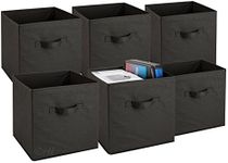 Handy Laundry Foldable Cube Storage Bins - 6 Pack - Decorative Fabric Storage Cubes are Collapsible & Great Organizer for Shelf, Closet or Underbed. Convenient for Clothes or Kids Toy Storage (Black)