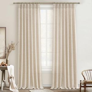 PleatedDrapes 96 Inch Curtains 2 Panel Set, Modern Linen Pleat Back Tab Dining Room Window Curtains Light Filtering Aesthetic Semi Sheer Living Room Drapes with Hooks Ring Cream Oatmeal W40 x L96