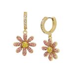 Betsey Johnson Womens Daisy Charm Huggie Earrings