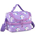 Lunch Box Bag Kids,VASCHY Insulated Two Compartments Cooler Bags Girls/Women w Shoulder Strap for School,Daycare,Kindergarten,Picnic Unicorn