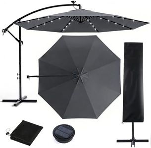 Advwin 3m Offset Umbrella, Hanging Cantilever Patio Umbrella with Solar LED Lights, Outdoor Market Sunshade with 8 Steel Ribs, 360-Degree Rotation for Poolside Backyard Poolside Deck, Grey