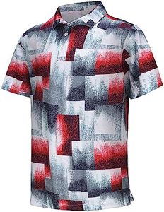 Mens Dry Fit Polo Shirts Moisture Wicking Performance Print Short Sleeve Pique Golf Shirt for Summer(09#Color Block,XL)