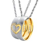 ANAZOZ Couple Necklace,Heart Necklace Stainless Steel Puzzle Engrave with I Love You Width 6mm Gold Silver for Him and Her - Rolo Chain