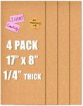 Aitakatta 17x8" Cork Board Tiles Bulletin Board, 1/4" Thick Self-Adhesive Cork Boards for Walls, Cork Tiles Vision Board for Home, Office, School, Bulletin Board Decorations(6mm,4pc)