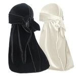 Velvet Durag for Men Wave Cap Velvet Dorag for Men Women 360 Wave, Black + White, One Size