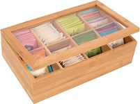 Trademark Innovations 12 Bamboo 8-Section Tea Storage Box with Hinged Clear Lid, Tan (BAMB-TEABOX)