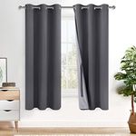 XWZO Full Shading Blackout Curtains 63 Inches Length - Heat and Light Blocking Ring Top Window Drapes with Black Liner Backing for Bedroom/Kid's Room, Dark Grey, W42 x L63, Set of 2 Panels