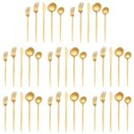 Crafelle 40-Piece Gold Stainless Steel Cutlery Set | Elegant Matte Silverware Flatware with Forks, Knives, Spoons & Teaspoons | Premium Rust-Resistant Utensil Set for 8 | Dishwasher Safe
