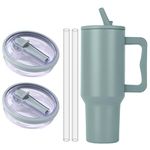 2PCS 40 OZ Tumbler Lids Replacement Cup Flip Straw Tumbler Lid, Reusable Tumbler Cover for Stanley, No Leakage Travel Tumbler Cup Lids Compatible with Straws Hole and Cleaning Brush (Dark Green)