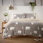 Olivia Rocco Teddy Fleece Duvet Cover Set Printed Super Soft Quilt Sets Check Stars Stag Design Warm Winter Bedding With Sherpa Reverse (Double, Polar Bear & Penguins)