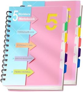 CAGIE 2 Pack 5 Subject Notebook with Dividers 220 Pages Spiral Notebooks with Tabs 6x8 A5 Spiral Bound Journal for Note Taking Work School Supplies, Pink