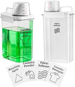 Akalin Laundry Detergent Dispenser-2 Pack, Soap Dispenser Set for Room Organization, 78 oz Liquid Storage with 4 Removable Labels Included Fabric Softener, Detergent, Bleaching Agent, Powder, Clear