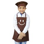 Switchon Polyester Waterproof Adjustable Kids Multi purpose Cooking Apron with a chef cap School Apron - Proudly made in india (Brown, 6Yrs to 11 Yrs)