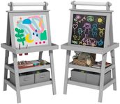 AIYAPLAY Art Easel for Kids with Paper Roll, 3 in 1 Kids Easel Double-Sided Magnetic Whiteboard and Chalkboard with Storage Baskets, for Children 3-6 Years - Grey