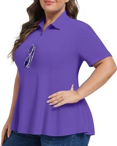 Casei Women's Plus Size Golf Polo Shirts Short Sleeve Collared Tennis Workout Tops Loose Fit UPF 50+ Dark Purple 4XL