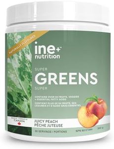 ine+ Super Greens Juicy Peach, 50+ servings of fruits and vegetables per scoop + essential fatty acids for maximum absorption, Superfoods, Antioxidants, Cruciferous Vegetables and Phytonutrients, Immediate energy, Mental Clarity, Gut Health and improved immune, Non-GMO, Vegan, and NSF Certified