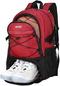 DAFISKY Basketball Backpack, Basketball Bag with Ball Holder Shoes Compartment, Sports Equipment Bag for Soccer Ball, Volleyball, Red