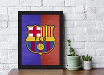 Interio Crafts Spanish Professional Football Club Barcelona Team Logo Wall Frame Poster for Room and Office (12 X 8 inch, Multicolour, Sports)