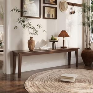 K KELBEL 63" Solid Wood Dining Bench Entryway Bench Midcentury End of Bed Bench, Outdoor Bench,Rustic Home Décor Furniture Natural Wooden Slab Bench for Bedroom Household Dining Table (Brown)