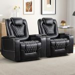 CANMOV Power Recliner Set of 2, Electric PU Leather Recliner with USB, Cup Holders & Hidden Storage, Overstuffed Reclining Chair for Home Theater, Living Room, Bedroom, Black