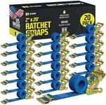 E Track Ratchet Straps Cargo Tie-Downs, (Pack of 20) 2 x 20 Heavy Duty Blue Tie-Down Rachet Straps, Strong Ratchet Strap, E Track Spring Fittings, Tie Down Motorcycle