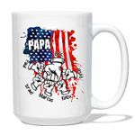 US Flag Papa Hand Punch White Teacup, Personalized Papa Ceramic Coffee Mug for Father Grandpa Uncle, Dad Mug Gifts for Father's Day, Custom Names Design Daddy Coffee Cup 11 Oz 15 Oz, Papa Travel Mugs