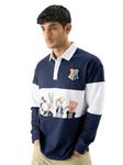 The Souled Store Official Harry Potter Enter The Looney Tunes Cotton Long Sleeve Collared Neck Graphic Printed Oversized Fit Rugby Polos for Mens & Boys- Magical Mashup Multicolour