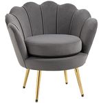 HOMCOM Modern Accent Chair, Velvet-Touch Fabric Leisure Club Chair with Gold Metal Legs for Bedroom, Grey