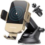 CHGeek Wireless Car Charger, 15W Fast Charging Auto Clamping Car Charger Phone Mount Phone Holder fit for iPhone 15 14 13 12 11 Pro Max Xs, Samsung Galaxy S24 Ultra S23 S22 S21, S20, S10+, Golden