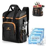 Odoland Cool Bag 22L with 3 Ice Pack - Insulated Cooler Backpack 30 cans Waterproof Hand Thermal Bags with Bottle Opener for Camping, Travel, Picnic and Fishing Black