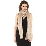 Pashtush Womens Luxury Wool Check Scarf, Soft Wool Scarf Stole, Extra-Fine (beige)