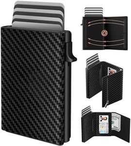 dwnkove Mens Wallet Credit Card Holder, Minimalist Wallet for Men, Aluminum Pop up Wallet, RFID Blocking, Genuine Leather, Smart, Slim, Coin Pocket | 9-14 Card Capacity | ID Window | Cash Slot
