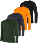 4 Pack:Men’s Long Sleeve Pocket T-Shirt Workout Quick Dry Crew UPF Sun Fishing Dri Fit Gym Tee Athletic Active Performance Casual Wicking Exercise Running Cool Sport Training Undershirt Top Set 7, S