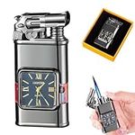 Windproof Lighter Vintage Watch Bezel Jet Flame Torch,Cool Unique Windproof Vintage Lighter,Refillable Butane,for Outdoor,Camping,Men's Gifts. (Black,A)