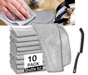 SHUTTLE ART Pack of 10 Non-Scratch Wire Dishcloth & Gaps Cleaning Brush, Reusable, Multifunctional Non-Scratch Wire Dishcloth, Double-Layer Reusable Strong Cleaning Cloth