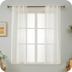 GIRASOLE Paire de rideaux en voile transparent effet lin, pour salon, chambre à coucher, balcon, fenêtre et intérieur, 2 panneaux (crème, 70 x 150 cm)