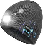 Gifts for Men, Bluetooth Beanie Hat with Light 2022 Upgraded V5.0 Bluetooth Hat with Torch Built in for Winter Running Wireless Music Beanie USB Rechargeable Gifts Stocking Fillers for Men Grey