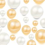 240 Pieces No Hole Pearls for Vases 8/14/20mm Vase Filler Floating Pearl Beads for Centerpieces, Pearl Decoration for Wedding Table Party Decor, Gold and White