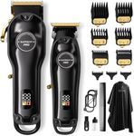 SUPRENT Professional Hair Clippers for Men, Cordless Hair Cutting Kit, Barber Clippers & Zero-gapped Trimmer Combo with Type-C Rechargeable, Titanium Plated Ceramic Blade(Black)