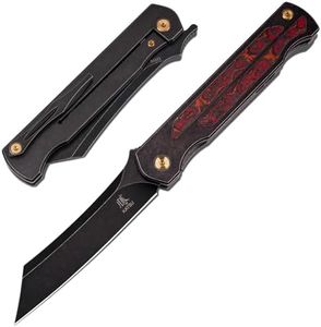 KATSU Camping Pocket Folding Japanese Knife, CPM S35VN Blade, Black Stonewashed Titanium Handle With Mars Valley Fat Carbon Fiber Inlay